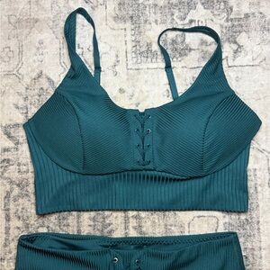 Victoria's Secret On Point Flow workout set featuring a lace-up detail